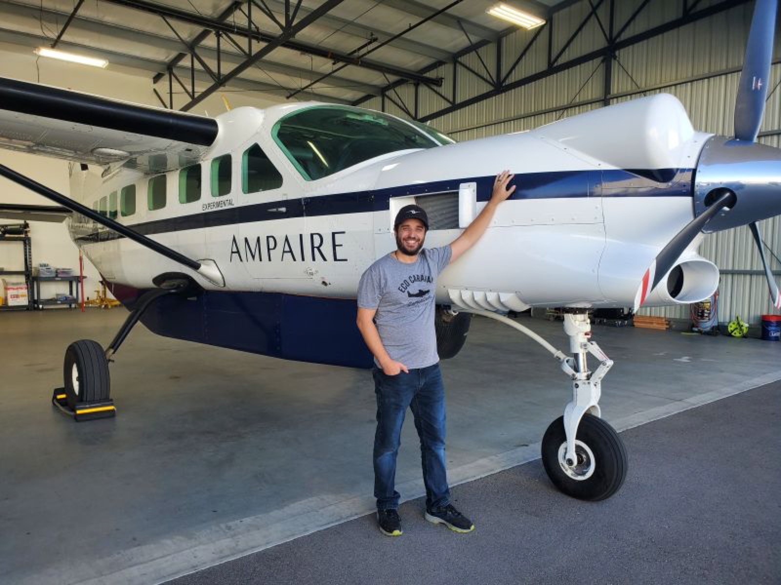 Eco Caravan aircraft after hybrid-electric conversion work.