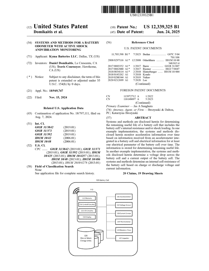 Preview of Battery Odometer patent cover page.